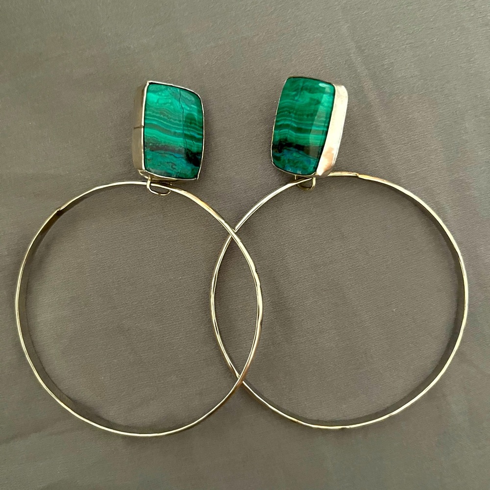 Sterling silver southwest malachite hoops